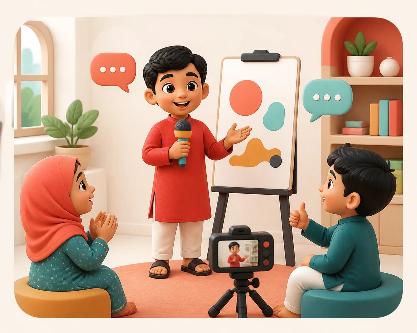 A child presenting confidently in English